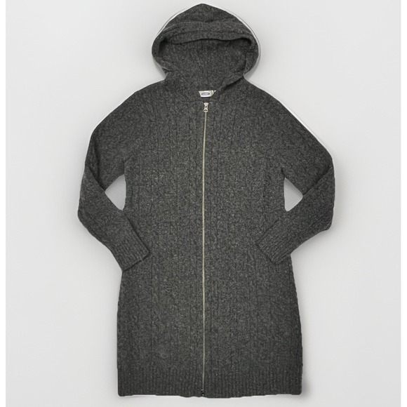 Old Navy Sweaters - Vtg Y2K Old Navy Cable Knit Sweater Dress Wool Blend Grey Hooded Full Zip XL